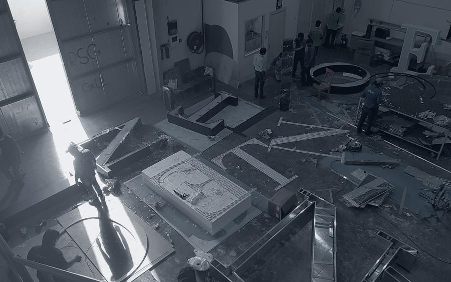 Channel letters in fabrication on the AXON production floor
