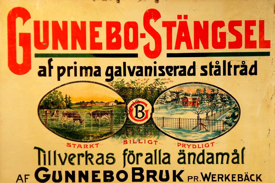 Gunnebo-Stängsel enamel advertisement, early 1900s