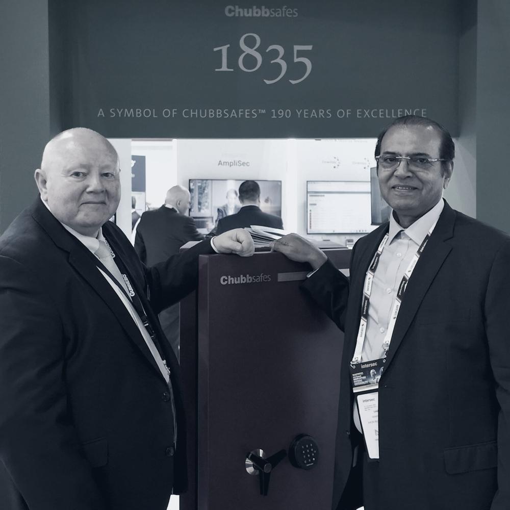 AXON general manager with Chubbsafes at the brand's 190th-anniversary stand, Intersec Dubai